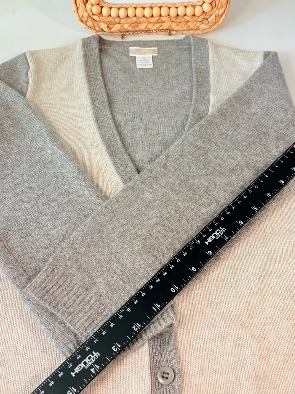 ☁️ J.Crew Heather Oatmeal & Dove Gray 100% Cashmere Cardigan | M